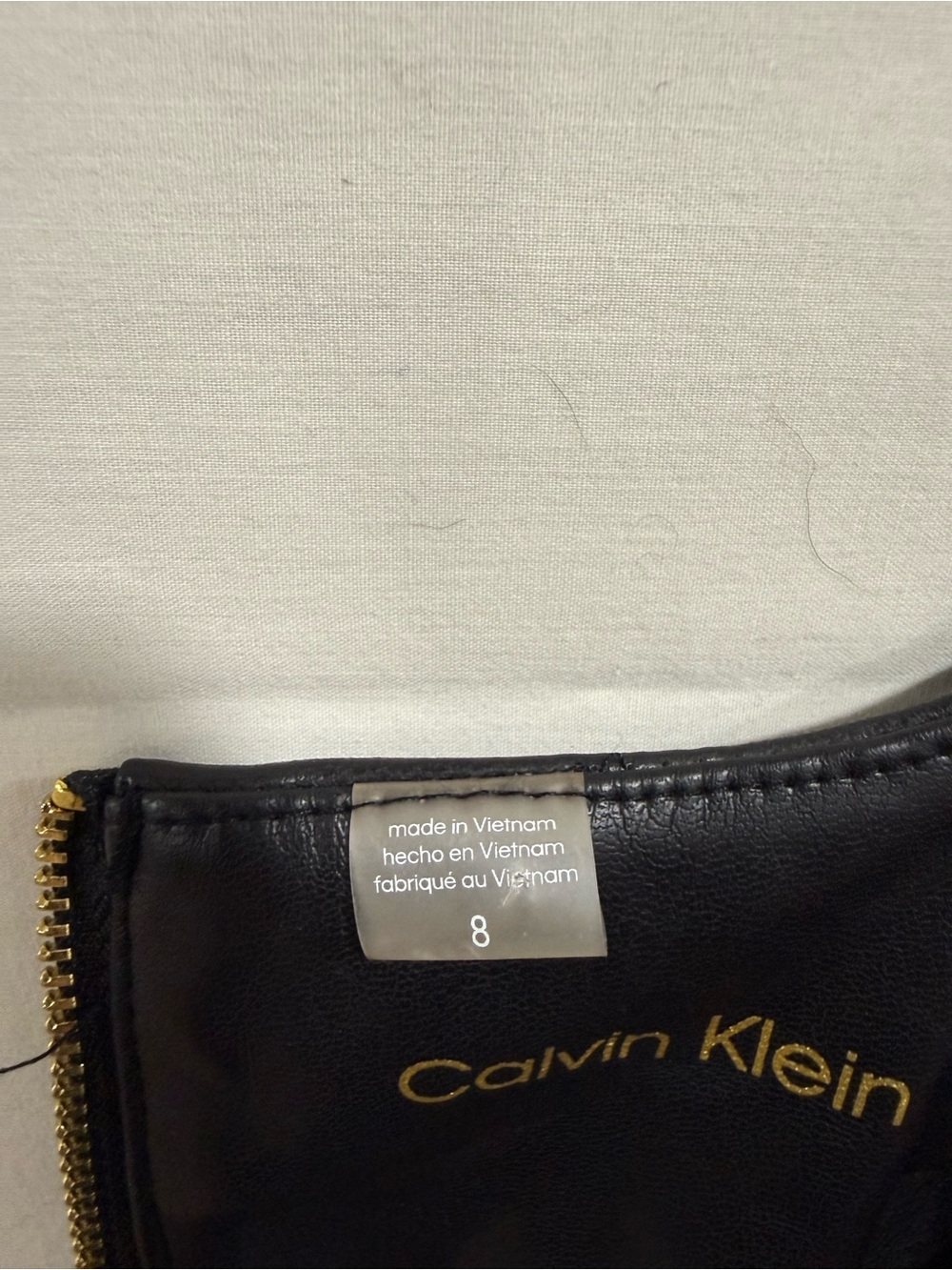 Calvin Klein Black Faux Leather Puff Sleeve Midi Sheath Dress Size 8 - Picture 6 of 9